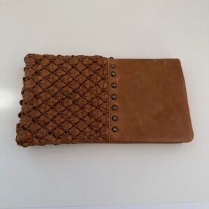 RARE Vilenca Holland Brown Basketweave Bifold Leather Wallet/Clutch w/ Back Loop